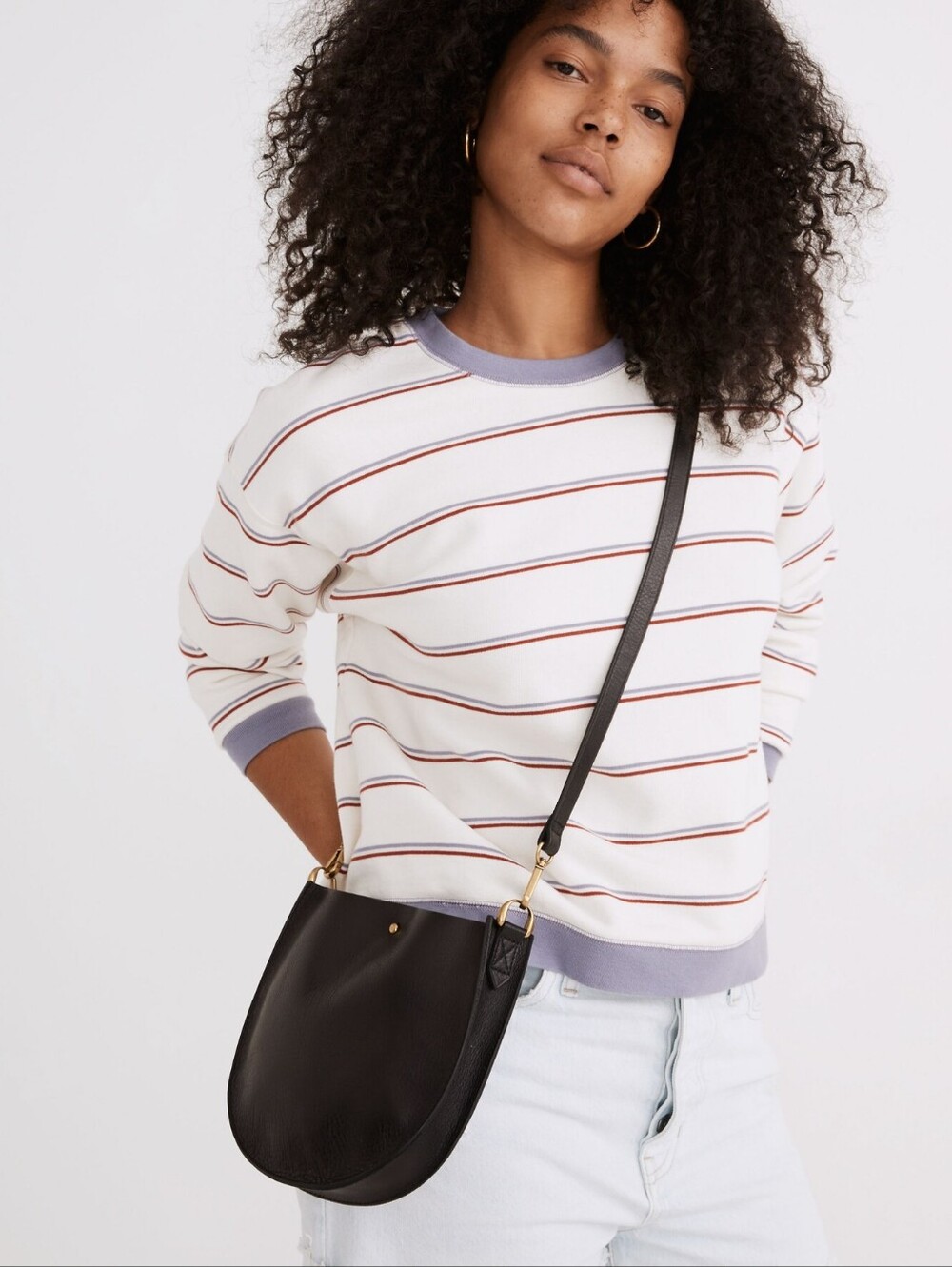 Madewell Small Transport Saddlebag Crossbody Bag Purse Black Leather Gold
